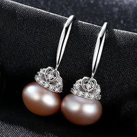 Freshwater Pearl Crystal Heart Dangle Earrings