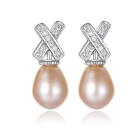 X Crystal Natural Pearl Dangling Earrings in 925 Silver