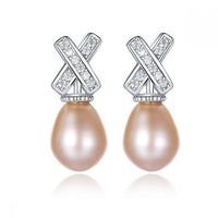 X Crystal Natural Pearl Dangling Earrings in 925 Silver