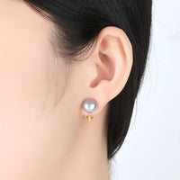 Half-Round Natural Pearl Silver Stud Earrings