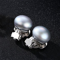 Half-Round Natural Pearl Silver Stud Earrings