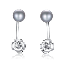 Rose Flower Freshwater Pearl Sterling Silver Earrings