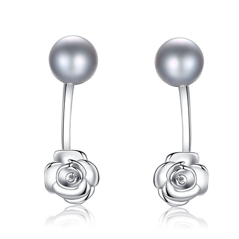 Rose Flower Freshwater Pearl Sterling Silver Earrings