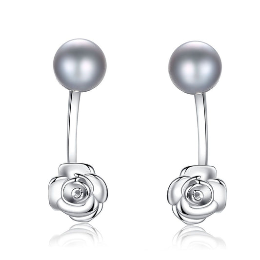 Rose Flower Freshwater Pearl Sterling Silver Earrings