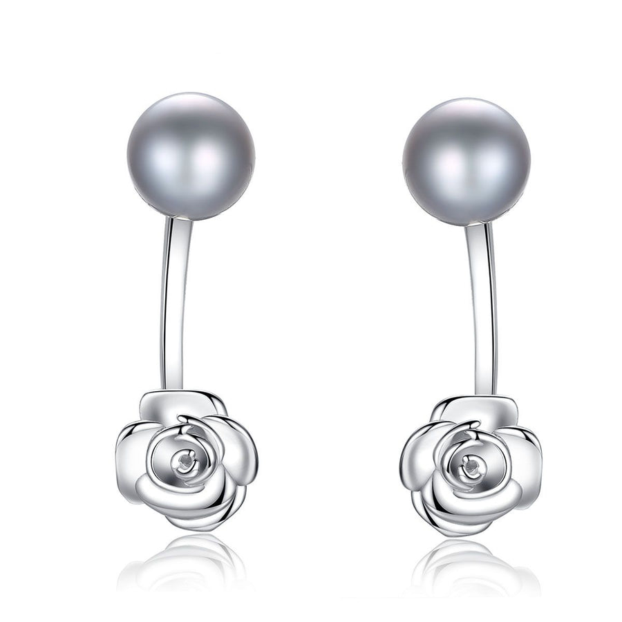 Rose Flower Freshwater Pearl Sterling Silver Earrings