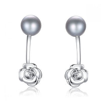 Rose Flower Freshwater Pearl Sterling Silver Earrings