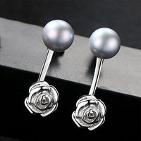 Rose Flower Freshwater Pearl Sterling Silver Earrings