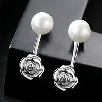 Rose Flower Freshwater Pearl Sterling Silver Earrings