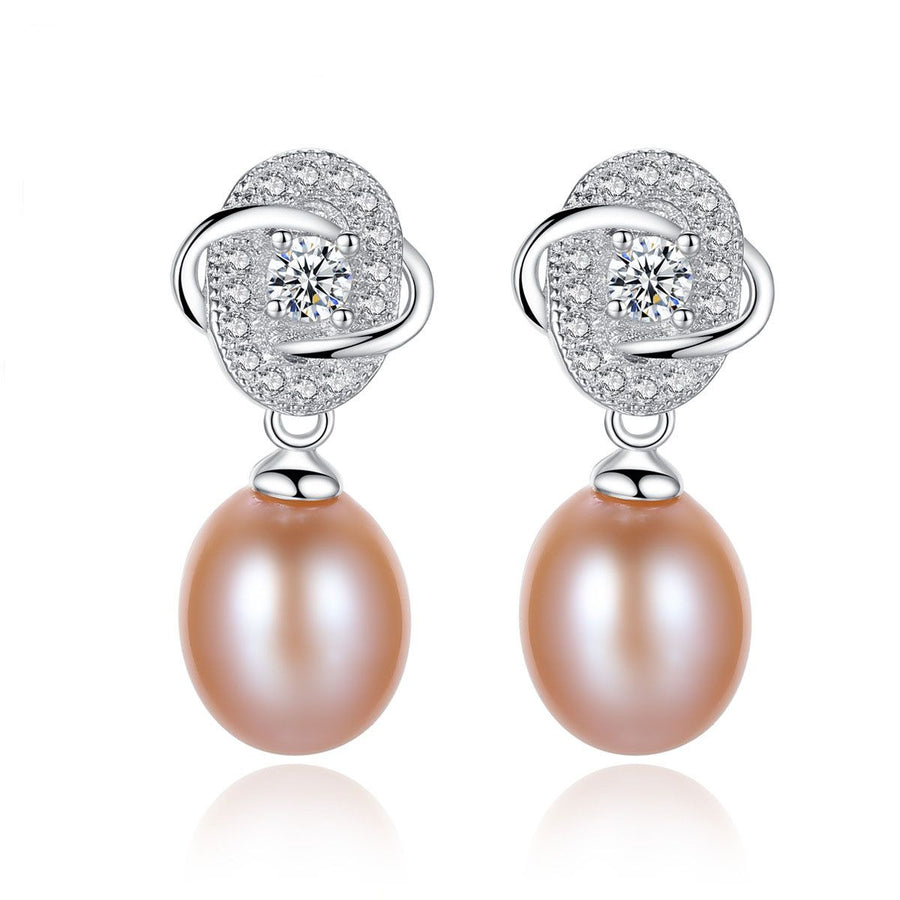 Crystal Flower Pearl 925 Silver Dangling Earrings