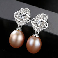 Crystal Flower Natural Pearl Sterling Silver Drop Earrings