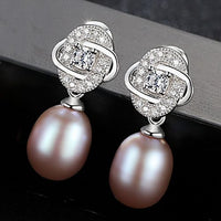 Crystal Flower Pearl 925 Silver Dangling Earrings