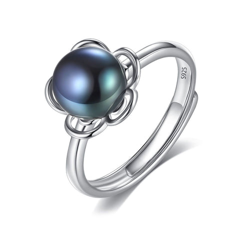 Flower Half-Round Freshwater Pearl Adjustable 925 Silver Ring