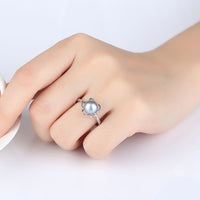 Flower Half-Round Freshwater Pearl Adjustable 925 Silver Ring
