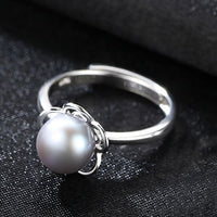 Flower Half-Round Freshwater Pearl Adjustable 925 Silver Ring