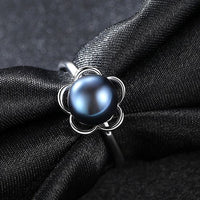 Flower Half-Round Freshwater Pearl Adjustable 925 Silver Ring