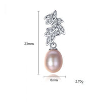 Crystal Leaf Freshwater Pearl 925 Silver Dangling Earrings