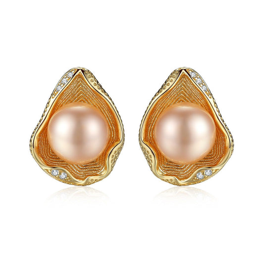 Round Freshwater Pearl Shell Stud Earrings