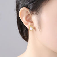 Round Freshwater Pearl Shell Stud Earrings