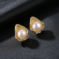 Round Freshwater Pearl Shell Stud Earrings