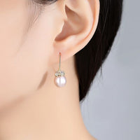 Crystal Flower Freshwater Pearl 925 Silver Dangle Earrings