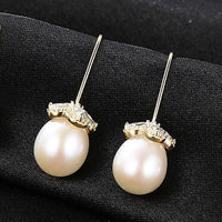 Crystal Flower Freshwater Pearl 925 Silver Dangle Earrings