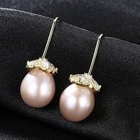 Crystal Flower Freshwater Pearl 925 Silver Dangle Earrings