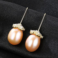 Crystal Flower Freshwater Pearl 925 Silver Dangle Earrings