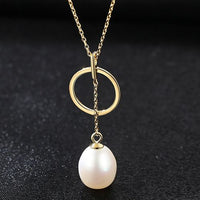 Round Circle Freshwater Pearl 925 Silver Necklace