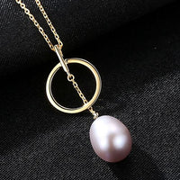 Round Circle Freshwater Pearl 925 Silver Necklace