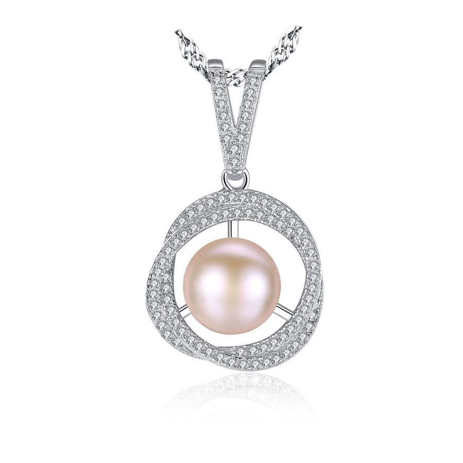 Freshwater Pearl Twisted Crystal Circle 925 Silver Necklace