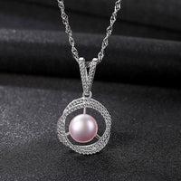 Freshwater Pearl Twisted Crystal Circle 925 Silver Necklace