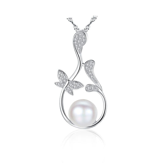 Freshwater Pearl CZ Flower Branch Necklace