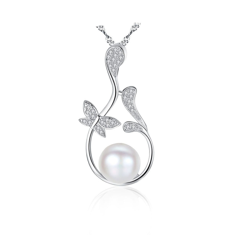 Freshwater Pearl Crystal Flower Branch Necklace