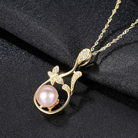 Freshwater Pearl Crystal Flower Branch Necklace