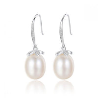 Natural Pearl and Crystal Flower Dangling Earrings, 925 Sterling Silver
