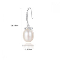 Natural Pearl and Crystal Flower Dangling Earrings, 925 Sterling Silver