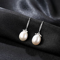 Natural Pearl and Crystal Flower Dangling Earrings, 925 Sterling Silver