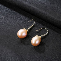 Natural Pearl and Crystal Flower Dangling Earrings, 925 Sterling Silver
