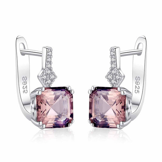 Radiant Morganite Hoop Earrings in 925 Sterling Silver