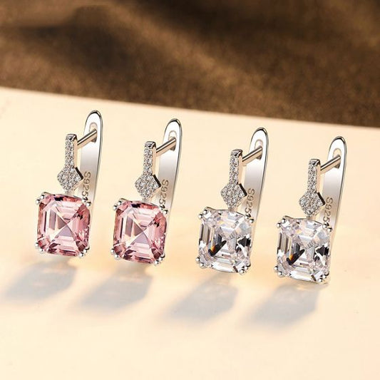 Radiant Morganite Hoop Earrings in 925 Sterling Silver