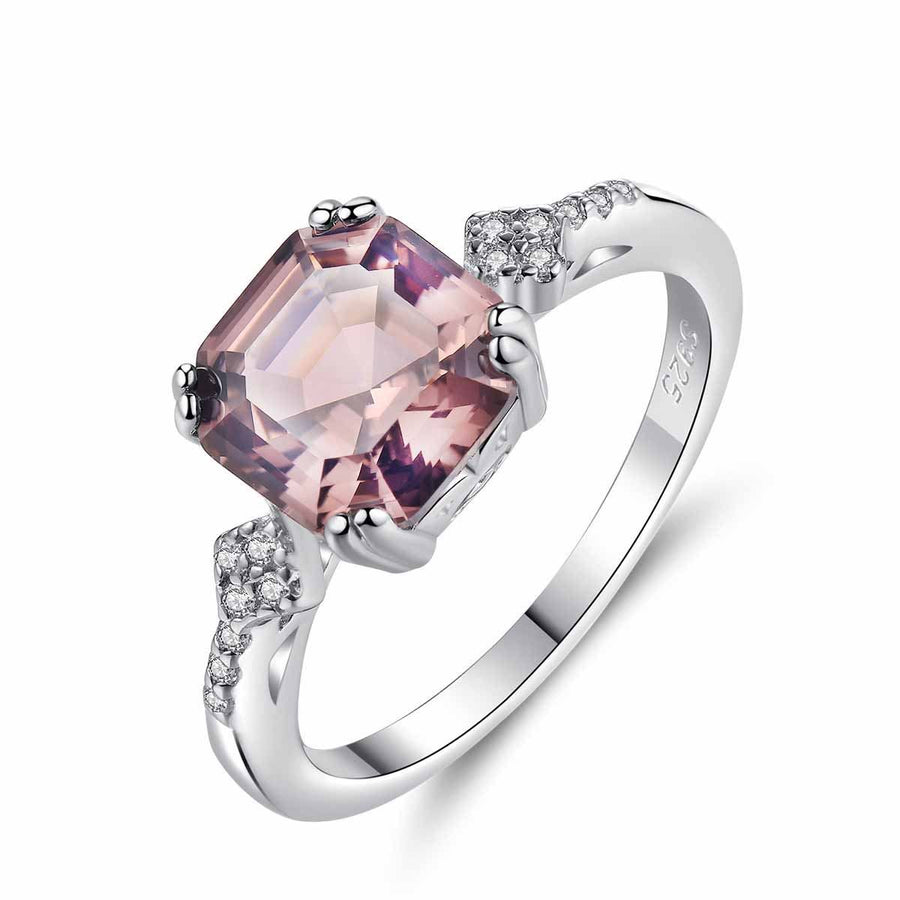 Radiant Morganite Ring in 925 Sterling Silver