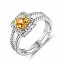 Modern Yellow Round Crystal Geometry 925 Sterling Silver Ring