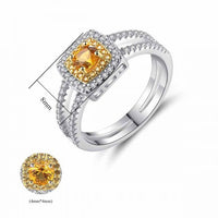 Modern Yellow Round Crystal Geometry 925 Sterling Silver Ring