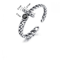 Vintage Black Crystal .925 Sterling Silver Adjustable Chain Ring