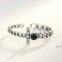 Vintage Black Crystal .925 Sterling Silver Adjustable Chain Ring