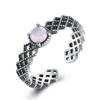 Vintage Hollow Rose Quartz 925 Sterling Silver Adjustable Ring