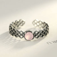 Vintage Hollow Rose Quartz 925 Sterling Silver Adjustable Ring