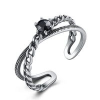 Vintage Black Crystal Cross Adjustable Ring