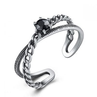 Vintage Black Crystal Cross Adjustable Ring