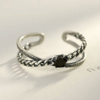 Vintage Black Crystal Cross Adjustable Ring